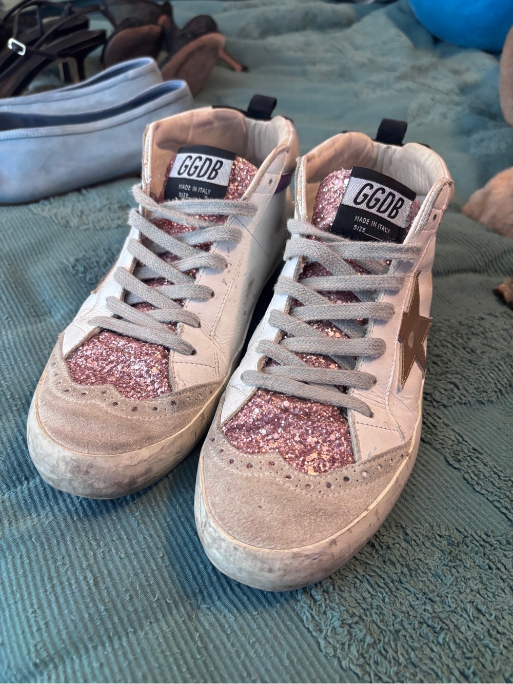 Golden Goose White Sneakers with Pink Glitter
